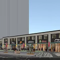 Bustling Modern Commercial Street With Contemporary Architecture Storefronts Pedestrians Lush Greenery And Waterfront Promenade