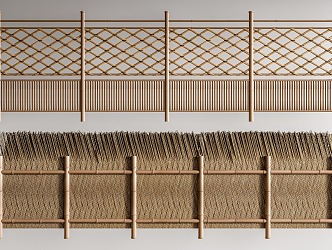 Bamboo fence partition fence handrail wood 3d model