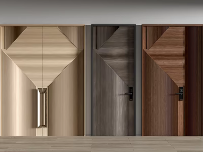 Modern Interior Flush Doors With Geometric Patterns Wooden Texture And Different Colors 3d model