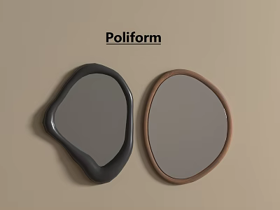 Poliform Irregular Shaped Mirrors With Black And Brown Frames On Beige Wall 3d model
