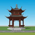 Traditional Chinese Pavilion With Decorative Top Multiple Eaves In Garden With Trees And People