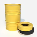 Yellow Barrel And Stacked Black Tires Isolated On White Background