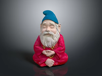 Game And Movie Character With Blue Hat Long White Beard Red Robe Clasped Hands Sitting 3d model