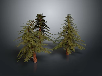 Three Pine Trees With Different Shapes Brown Trunks And Green Foliage 3d model