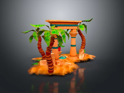Egyptian Themed Decorative Setup With Palm Trees Brown Trunks And Green Leaves 3d model