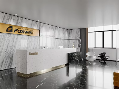 Foxwell Modern Office Reception Desk With Marble Wall And Large Windows 3d model