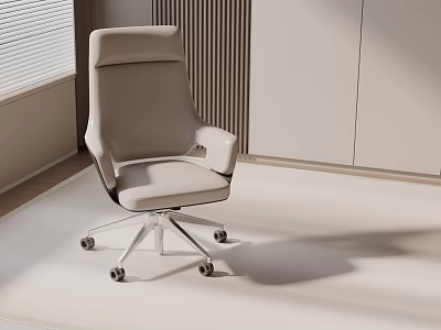 Elegant Modern Office Chair With Light Beige Ergonomic High Back And Metal Rolling Base 3d model