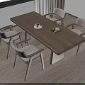 Natural Dining Interior With Wooden Long Table Four Chairs Coffee Cup Tray
