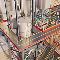 Industrial Processing Equipment With Large Stainless Steel Storage Tanks Platforms And Piping Systems