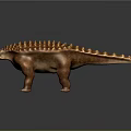 Brown Dinosaur Model With Spiked Back Standing On Shiny Reflective Surface