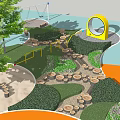 Fun Children's Play Area With Swings Wooden Logs Trees Green Grass And Climbing Nets
