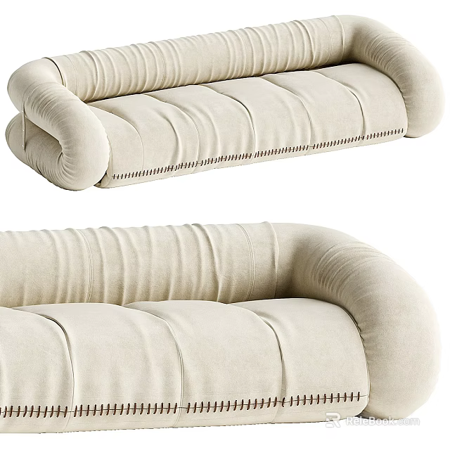 Comfortable Beige Upholstered Sectional Sofa With Stitched Details And Modern Design 3d model 