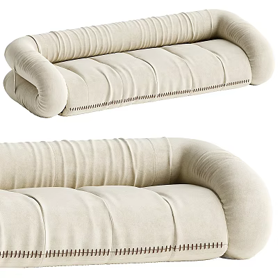 Comfortable Beige Upholstered Sectional Sofa With Stitched Details And Modern Design 3d model