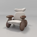 Modern Single Accent Chair With Curved Walnut Wood Arms And Light Fabric Seat