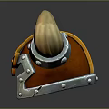 Fantasy Weapon Helmet Featuring Large Horns Metal Construction Gold Accents And Orange Lining