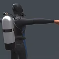 Diver In Black Diving Suit With Silver Oxygen Tank And Arms Outstretched Against Gray Background 3d model