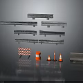 Road Construction Safety Items With Metal Guardrails Traffic Cones Barricade And Concrete Slab