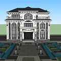 Elegant Detached Villa Exterior Featuring European Style Arched Windows Carved Decorations And Symmetrical Design