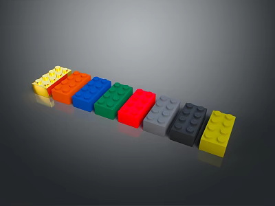 Colorful Plastic Building Blocks In Various Colors Arranged On Gray Surface 3d model
