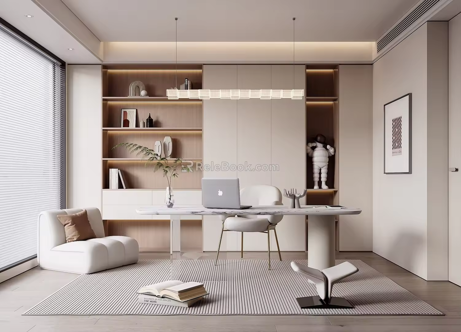 Modern Study Bookcase Wardrobe Ornaments Vase Book Single Chair Stool Decorative Cabinet Computer 3d model