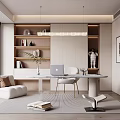 Modern Study Bookcase Wardrobe Ornaments Vase Book Single Chair Stool Decorative Cabinet Computer 3d model