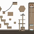 Wooden Cat Furniture Set With Wall Mounted Shelves Hexagon Shapes And Paw Prints