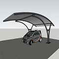 Modern Covered Parking Shelter With Small Electric Car On Paved Ground Under Blue Sky