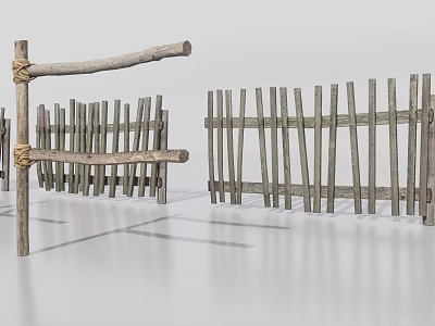 Rustic Wooden Fences With Cross Beams And Vertical Posts For Garden Decor 3d model
