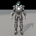 Game and Movie Robot Character with Metallic Armor Glowing Blue Eyes Chest Core
