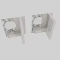 Modern Bathroom With Round Mirror Marble Wall And White Vanity Cabinet