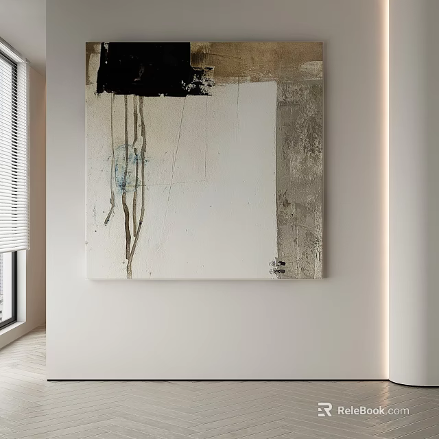 Abstract Painting on Wall Modern Interior Black White Gray Texture Art Decor 3d model 