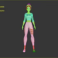 3D Game Movie Character With Red Hair Black White Top White Pants And Orange Stripes