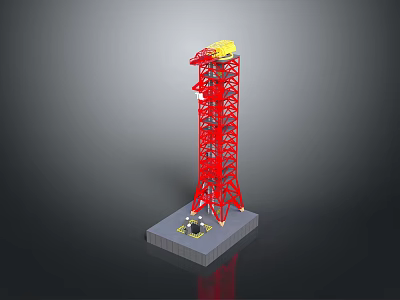 Red Industrial Tower Structure With Metal Frame Yellow Top And Gray Base 3d model