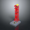 Red Industrial Tower Structure With Metal Frame Yellow Top And Gray Base