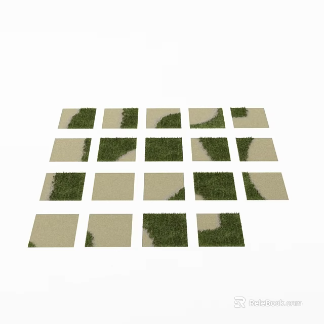 Garden Decor Square Tiles With Grass And Light Ground Pattern Arrangement 3d model 
