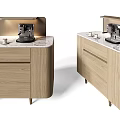 Modern Wooden Sideboard With Marble Countertop Featuring Coffee Machine And Cups