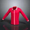 Red Long Sleeve Shirt with Pink Collar and Cuffs Minimalist Design Front View