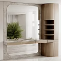 Modern Bathroom Cabinet With Wooden Frame Mirror Double Sink And Open Shelves