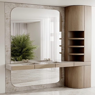 Silent Wind Solid Wood Bathroom Cabinet Double Basin Washstand 3d model