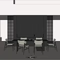 Modern Restaurant Interior Design With Open Layout Black Wall And White Dining Chairs 3d model