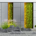 Contemporary Green Wall Design With Metal Panels Rocks And Decorative Grass
