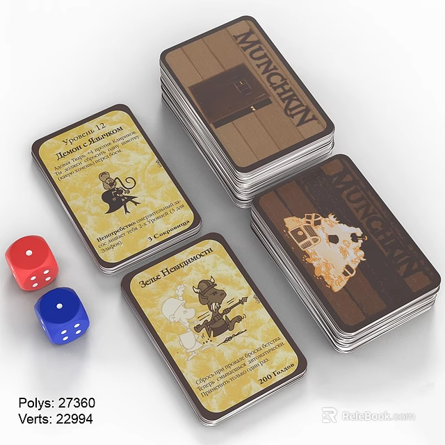 Mobile Digital Gaming Accessories Including Munchkin Card Decks And Two Colored Dice 3d model