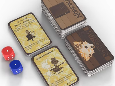 Mobile Digital Gaming Accessories Including Munchkin Card Decks And Two Colored Dice 3d model