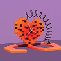 Pixel Art Heart Shaped Clock With Orange Design Black Spring And Purple Background