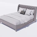 Double Bed With Grey Tufted Headboard And Light Colored Sheets Plus Pillows 3d model