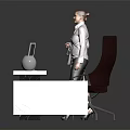 Modern Office Reception Furniture White Marble Desk With Dark Chair And Decorative Sphere