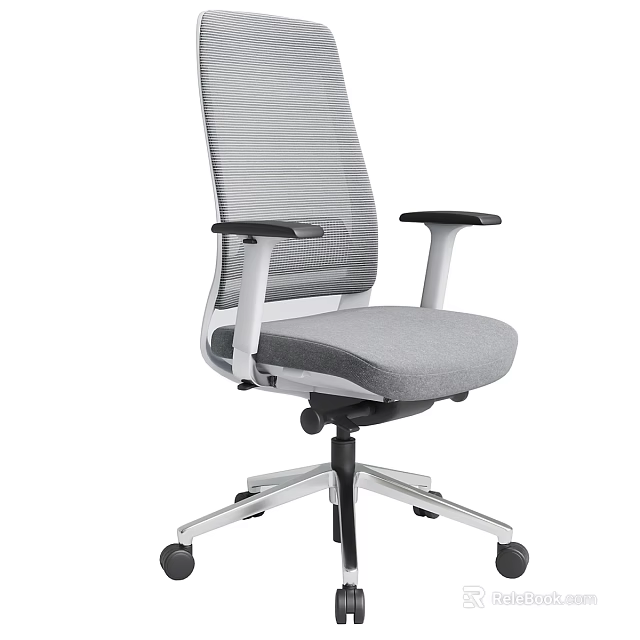Ergonomic Office Chair With Mesh Back Gray Seat Black Armrests And Silver Base 3d model 