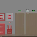 Fire Safety Equipment With Red Hydrant Cabinets Extinguishers And Exit Doors 3d model