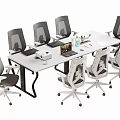 Modern Office Conference Table Setup With Mesh Chairs Laptop And Stationery Items