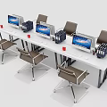Modern Office Desk Designs With Computer Monitors And Ergonomic Chairs 3d model